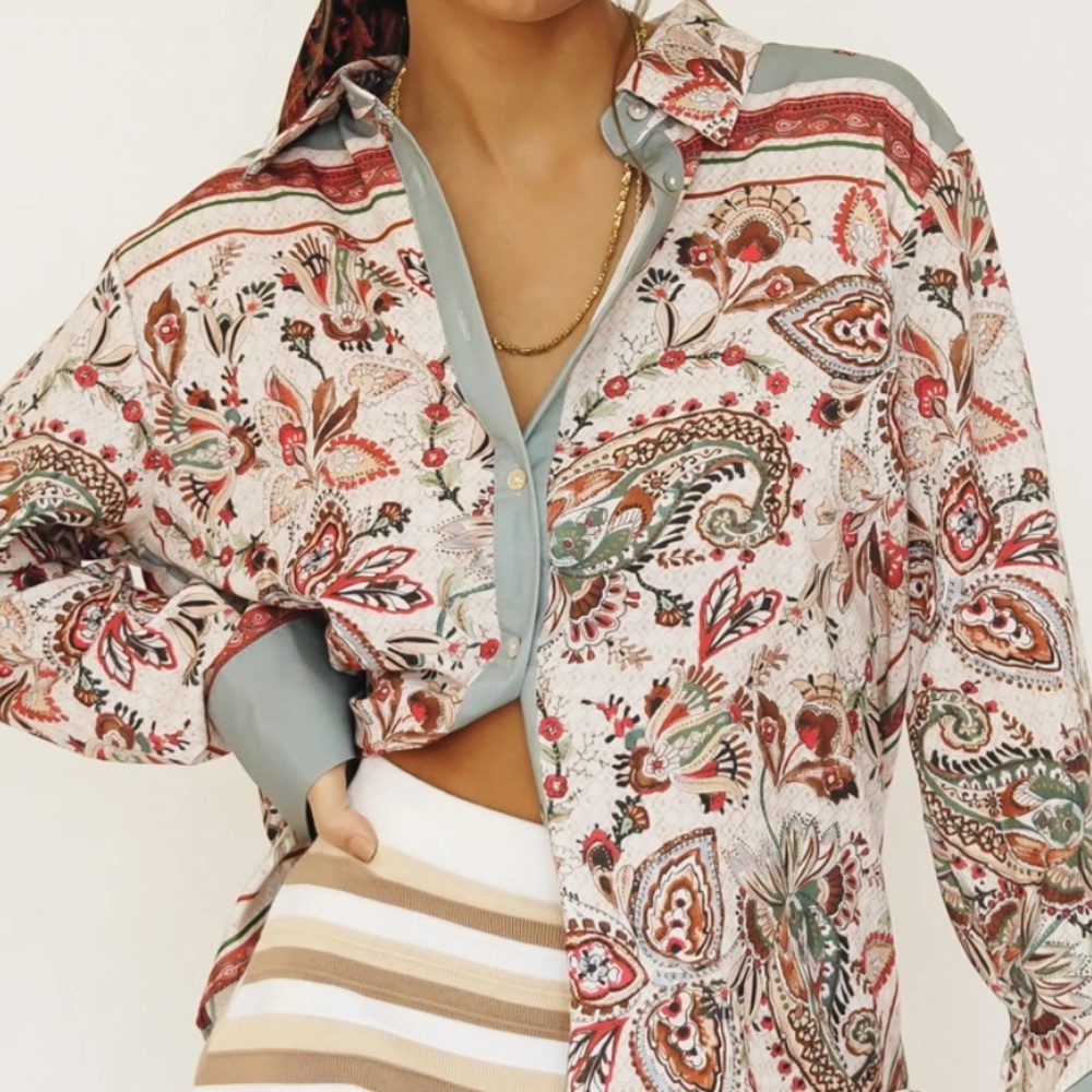 French Love Button Front Shirt // Paisley